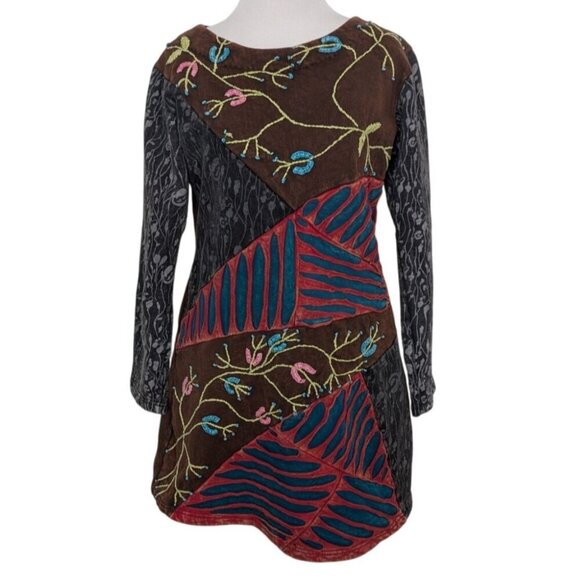 Rising International Embroidered Floral Dress Womens Size Small Brown Artsy Boho - Picture 1 of 9